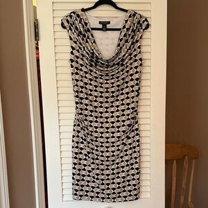 White House Black Market Black & Cream Geometric Workwear Midi Dress – Size 10